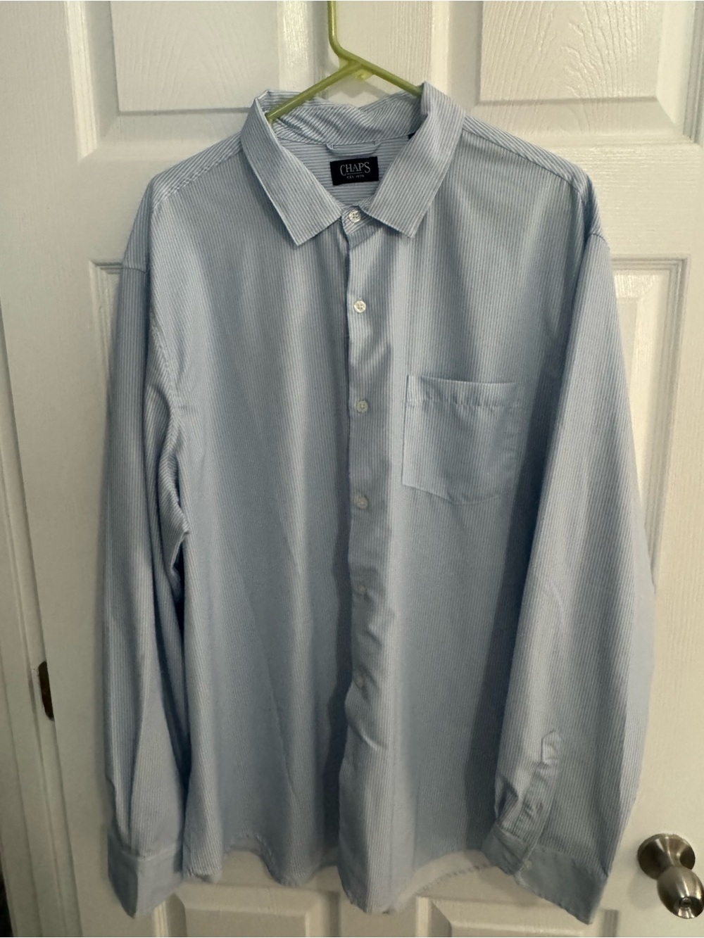 Chaps Light Blue Performance Fabric Pinstripe Button-Up Dress Shirt